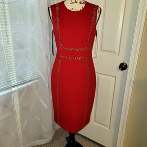 Calvin Klein Red Crystal-Embellished Dress Size 8